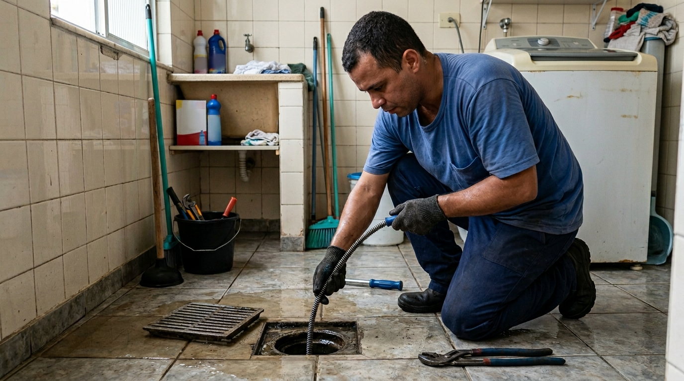 Desentupimento de ralo no banheiro em Ipatinga‑MG