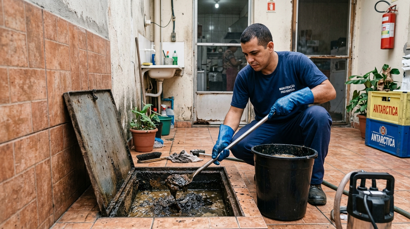 Equipe de limpeza de caixa de gordura em Maringá‑PR