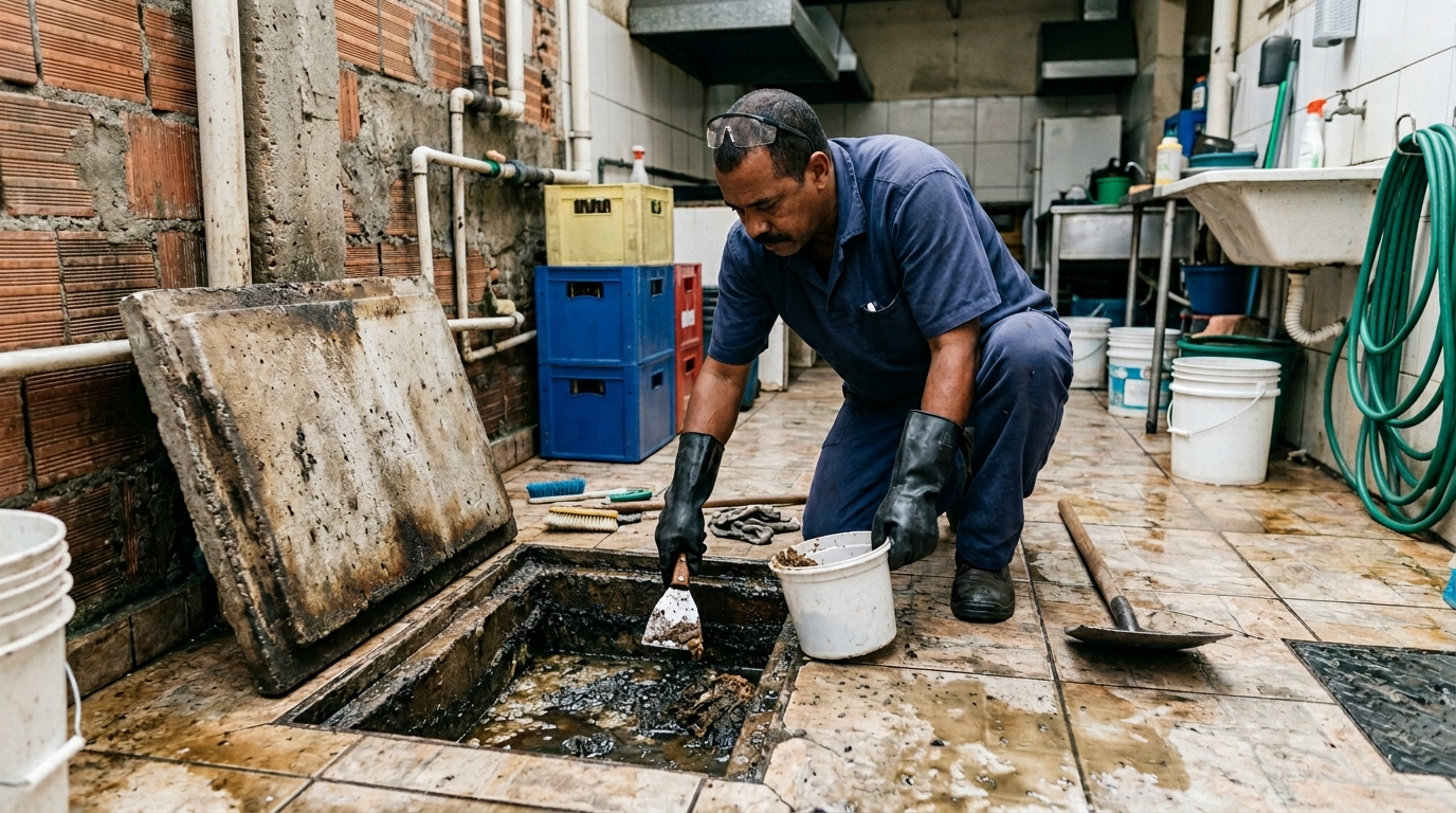 Limpeza de caixa de gordura residencial em Maringá‑PR